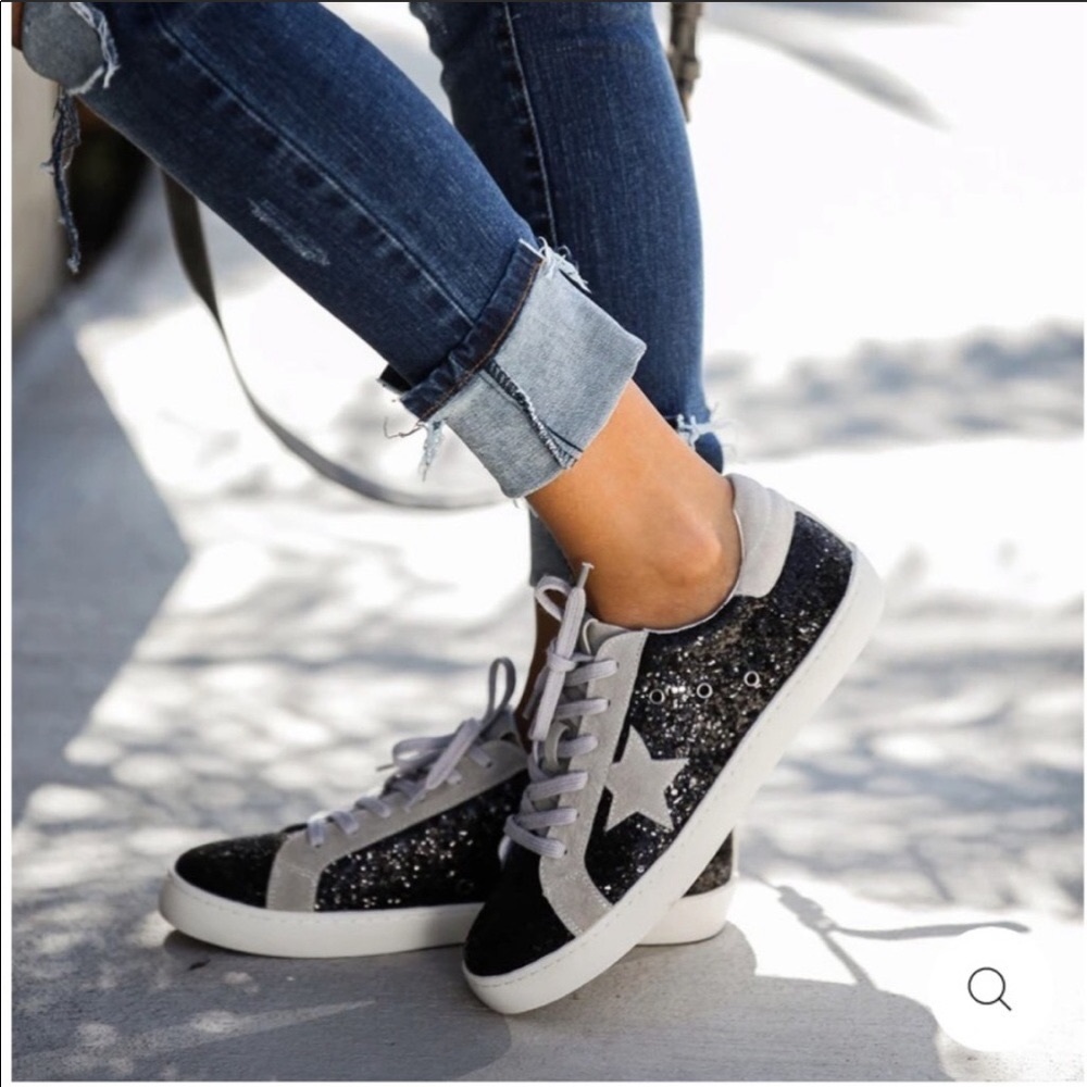 White Raven Grey and Black Sparkle Star Shoes